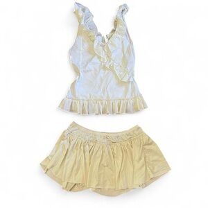 Avenir Very Ruffled Ivory Reworked Tank Top & Skirt Set
